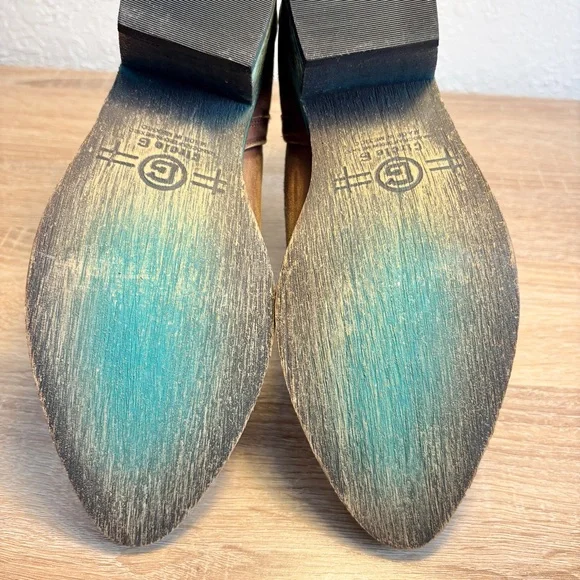 Circle G Brown Teal Western Ankle Booties Womens Size 6 Slip On Embroidered - Picture 9 of 10